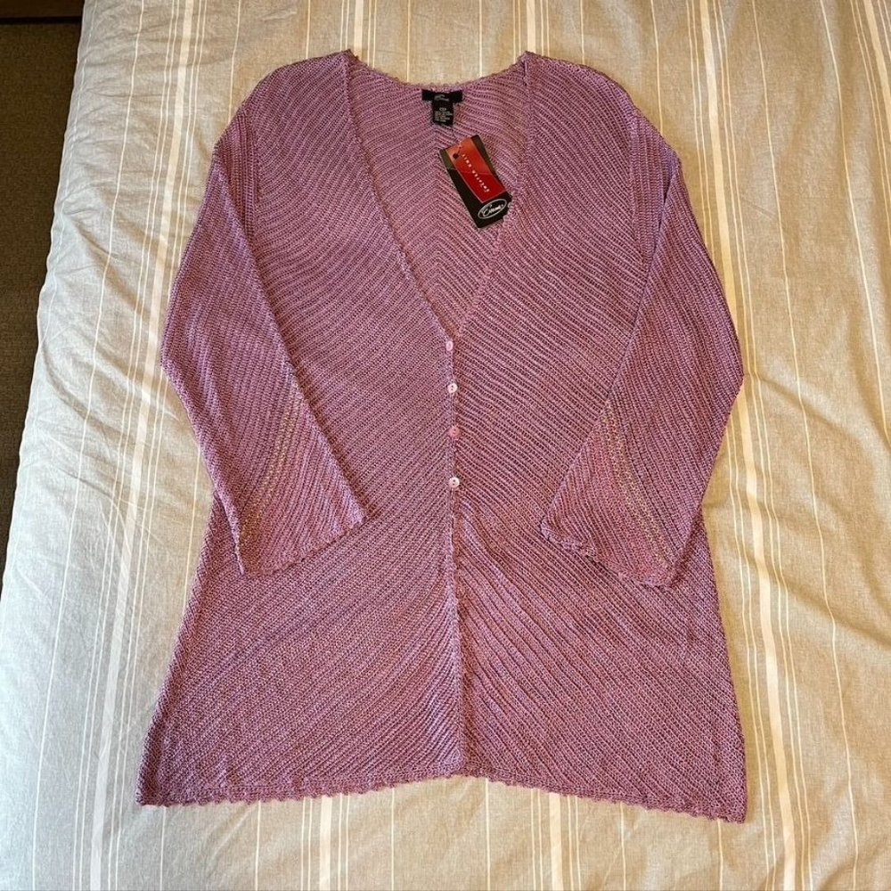 EMME Orchid Purple Knit Crochet Beaded Cardigan NWT Size 1 1X